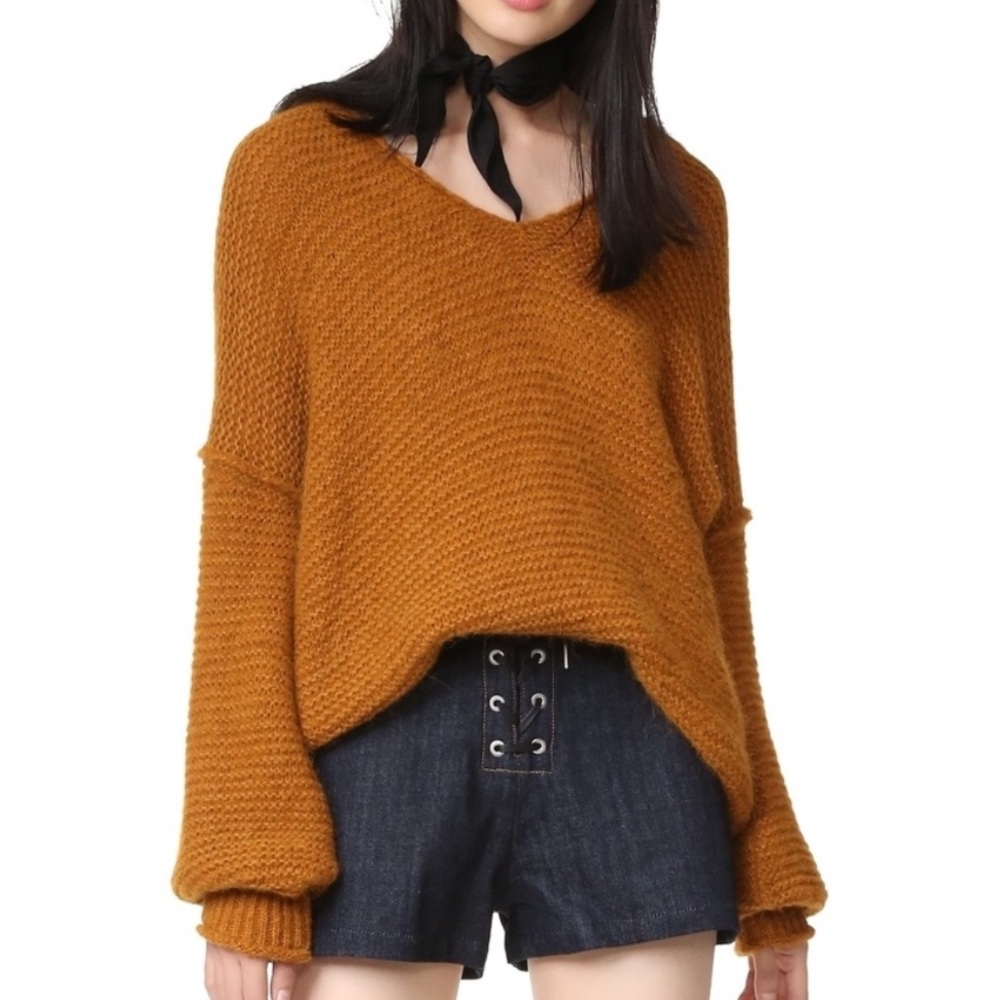 Free People All Mine V Neck sweater terracotta alpaca blend size XS